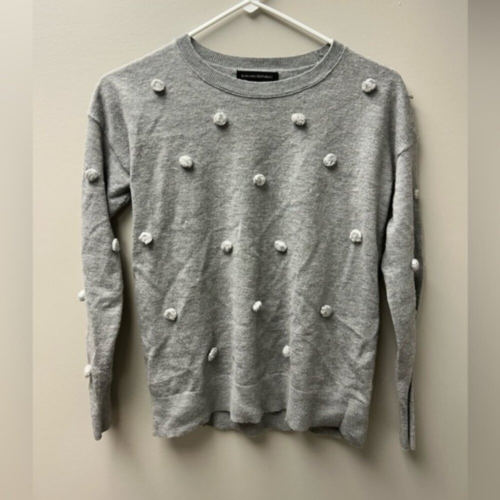 Banana Republic Grey‎ Pom Pom Crewneck Sweater